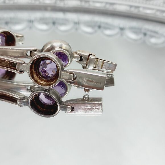 Vtg BOMA Sterling Silver 925 Natural Amethyst Link Bracelet - Picture 12 of 12